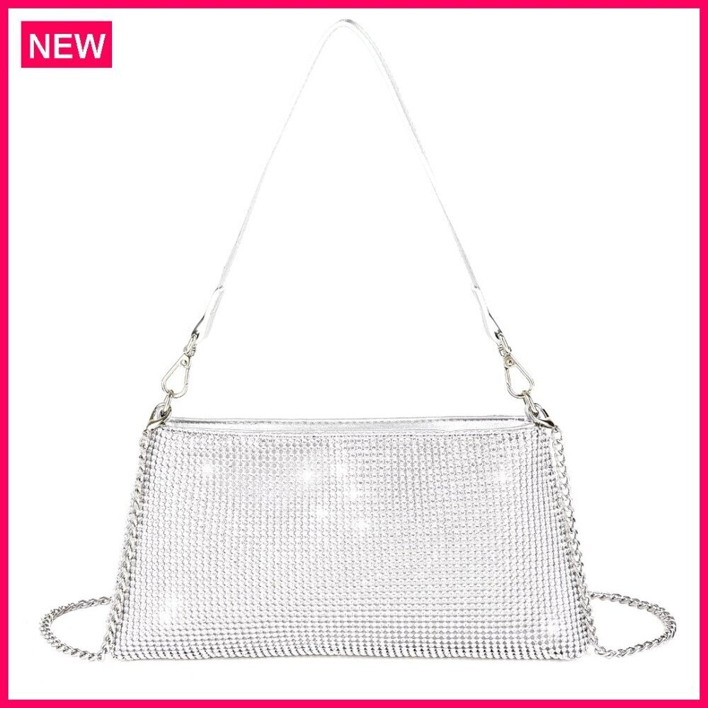 Rhinestone Evening Clutch Purse with Chain Strap for Formal Events